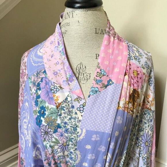 Spell Cha Cha Robe Dressing Gown Womens Medium Large Pink Purple Patchwork Maxi - Picture 6 of 13